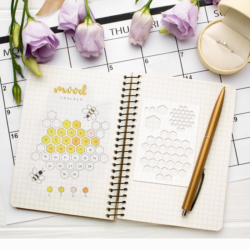 Boqon 16 Pieces Journal Stencils for Dotted Journals Supplies  Happy Planner Stencils for Journaling DIY Drawing Templates Accessories Kit for Notebook Cards Scrapbook (16 Journal) - Image 2